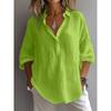 Spring Summer Women's White Shirt Casual Linen Blend Solid Color Loose Long-Sleeved V-Neck Lapel Blouses for Female