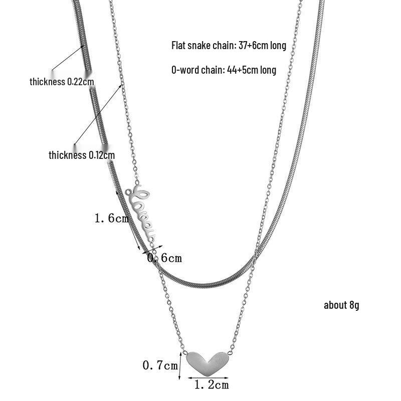 Double Layered Heart Necklace - Titanium Steel, Non-Fading, Trendy Cold Style Design for Women.