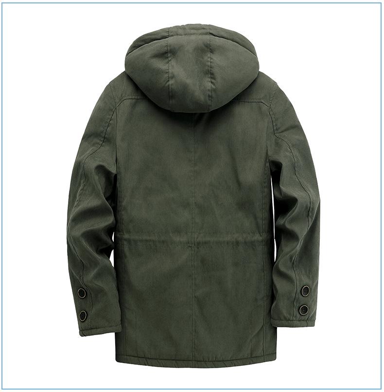 Men's American Plus Size Mid-Length Fleece-Lined Thick Cotton Coat for Sub-Zero Temperatures