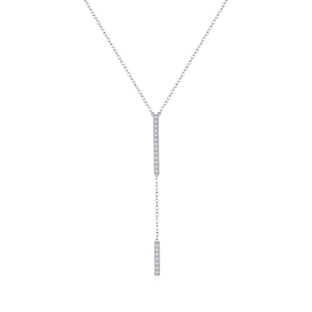 MODIAN S925 Sterling Silver Elegant Y-Chain Necklace with Full Diamond for Women