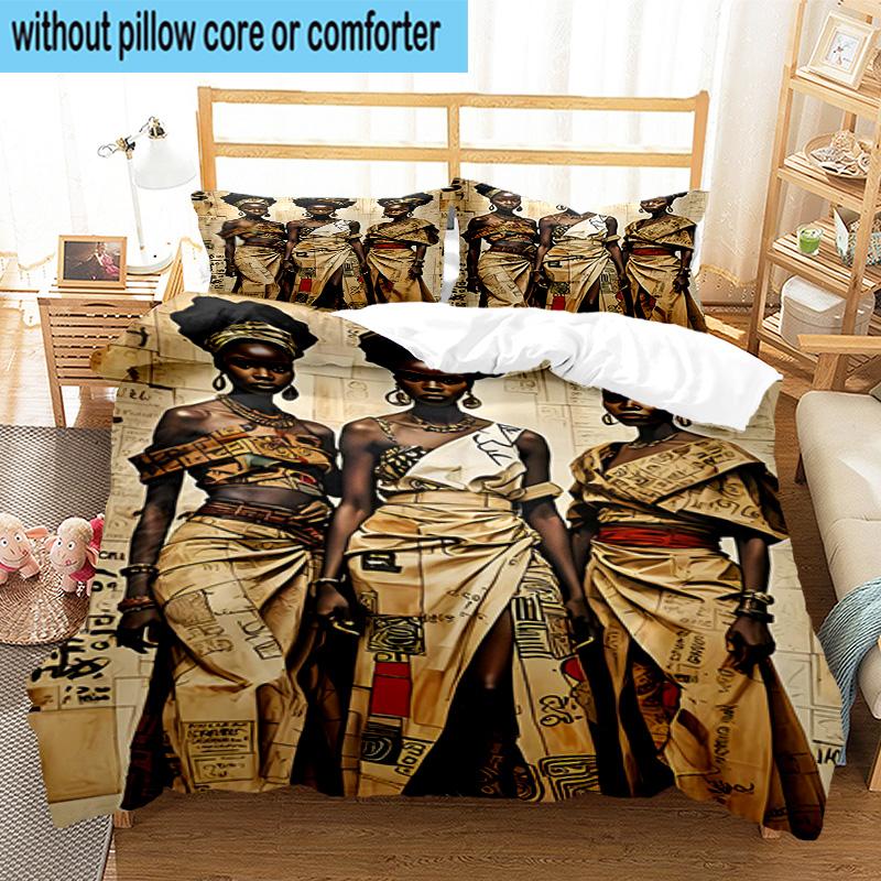 African Women 3pcs Bedding,Including 1pc Duvet Cover And 2pcs Pillowcases Perfect for Christmas,Ideal for Bedroom, Dormitory