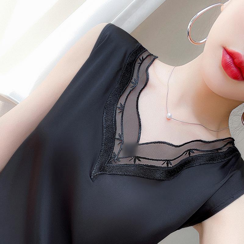 Women's Summer Mulberry Silk Blended Camisole Top 50% Silk Breathable Cool Top 50% Polyester Fiber Slim Bottoming Shirt