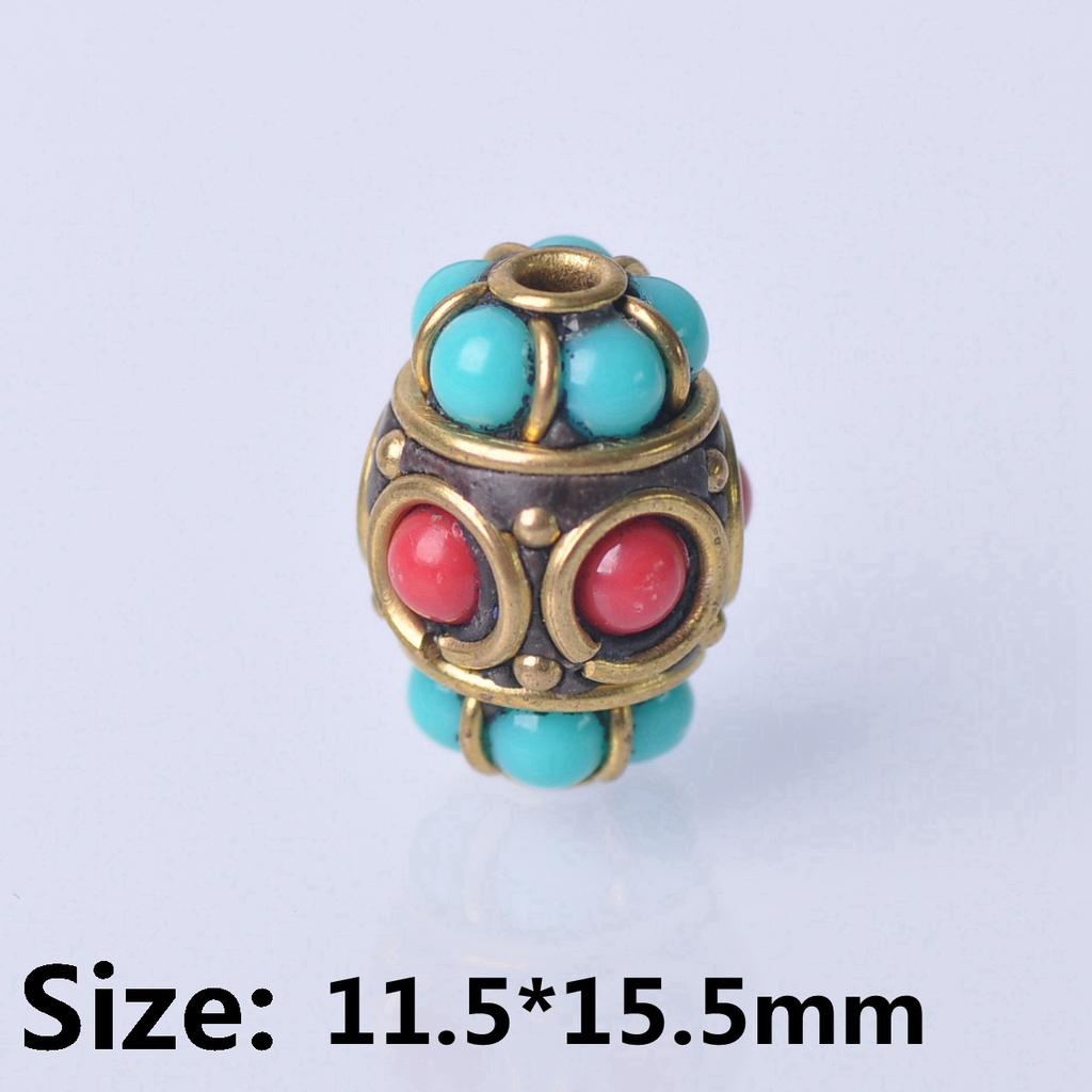 Handmade Nepalese Buddhist Tibetan Brass Metal & Clay Loose Craft Beads for Necklace Jewelry Making DIY