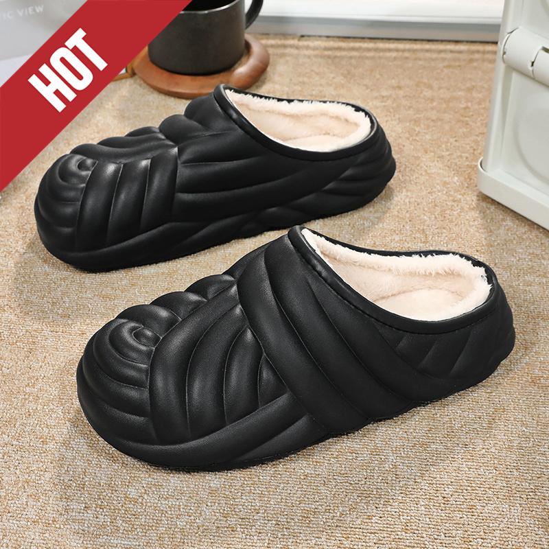 Mens Winter Slippers Waterproof Indoor House Shoes Big Size Warm Fur Plush Home Bedroom Slippers Slip On Concise Garden Shoes