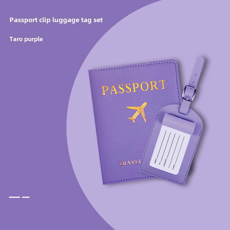 "PU Leather Luggage Tag & Passport Cover Set with Cross-Border Airplane Design"