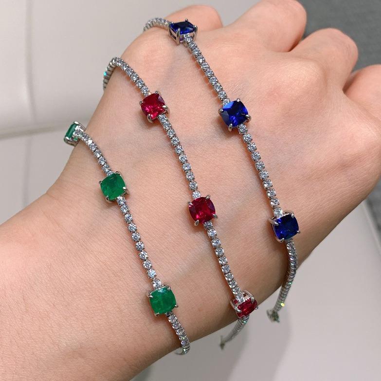 Jewelry Colored Treasure Simulation Emerald Pigeon Red Corundum Blue Spinel Bracelet Girls Gift