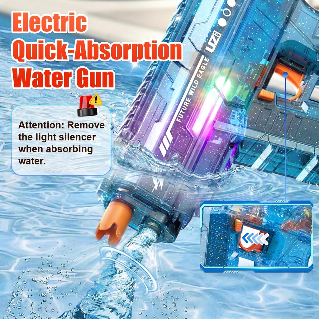 UROINT Kids Electric Water Gun, Powerful Automatic Water Gun Blaster Toy with LED Light, Electric Super Soaker Water Gun, Long Range 8m, Pool Party