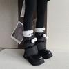 Lamb Fleece Trim Padded Puffer Leg Warmers with Cute Plush Balls for Women Warm Thermal Quilted Boot Cuffs Foot Covers