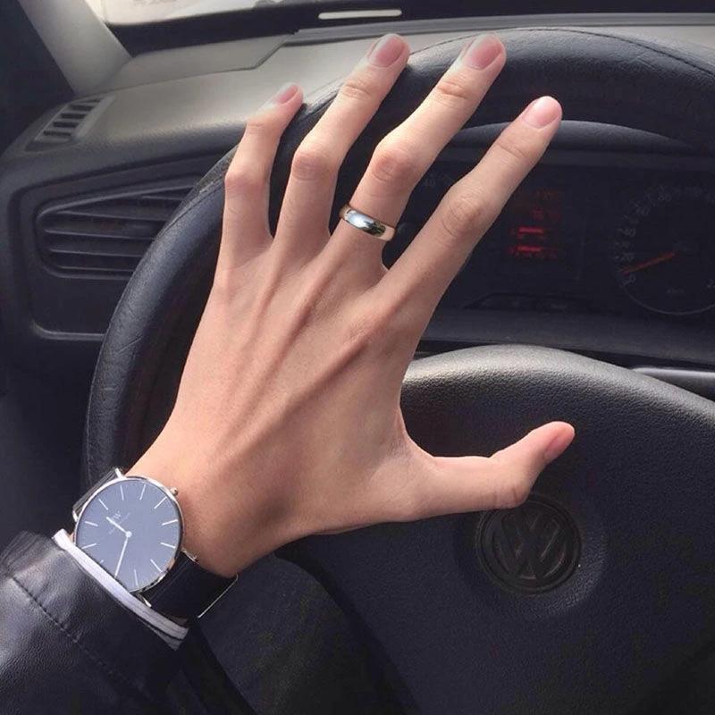 Stainless Steel Smooth Cambered Ring Steel Color 6mm Wide Simple Geometric Type Mens Ring  Gold Rings for Women Jewellery