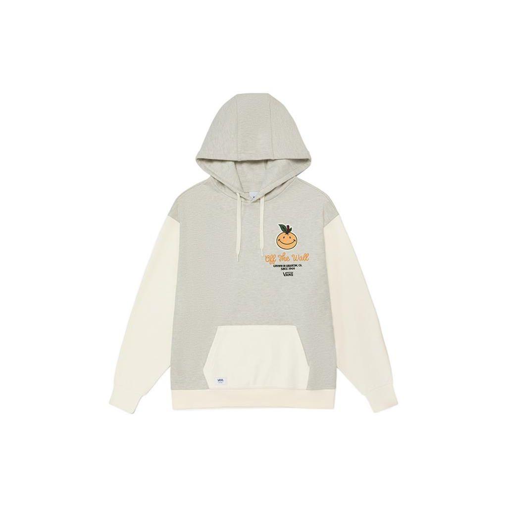 Vans Smiley Face Orange Letter Embroidered Kangaroo Pocket Color Block Pullover Hoodie Long Sleeve Sweatshirt Women hoodies Oatmeal VN0A7ROJOHC