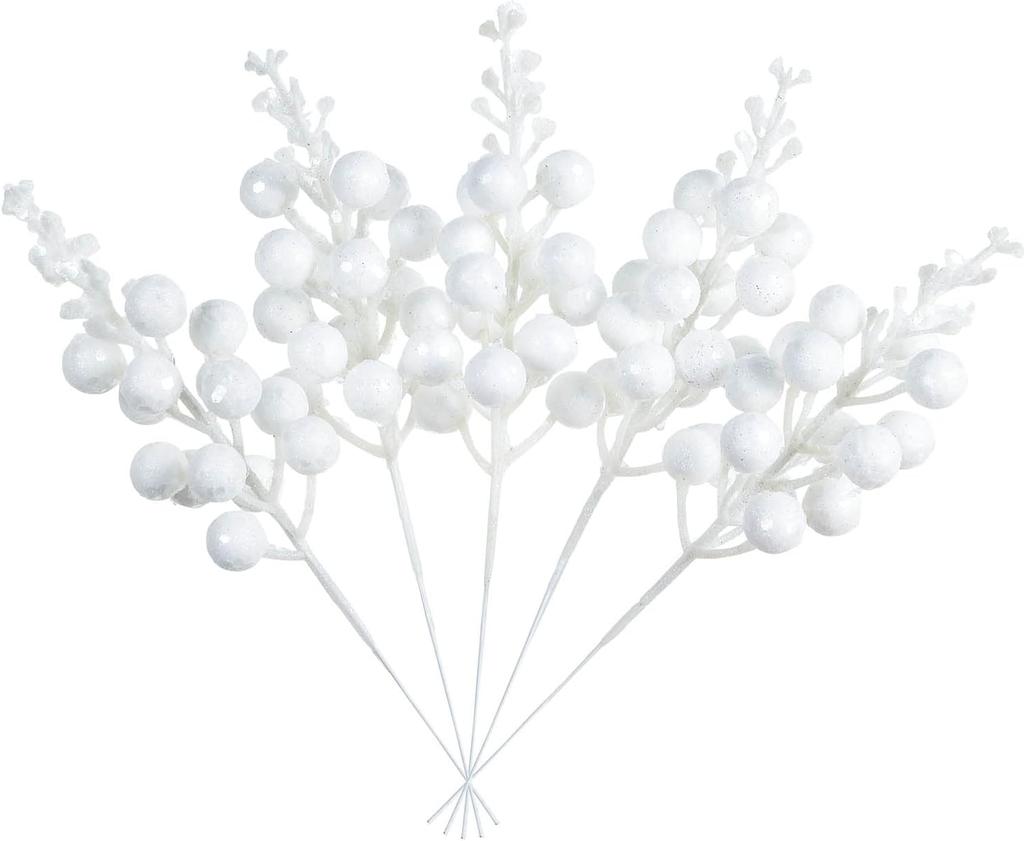 16 Pack Christmas Glitter Berries Stems, 8" Artificial Christmas Picks Snowy Berry Stems for Christmas Tree Ornaments, DIY Xmas Wreath, Crafts,Holiday