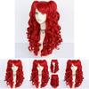 Lolita Cosplay Wig With Double Tiger Clips Red Long Curly Synthetic Hair For Anime Costumes