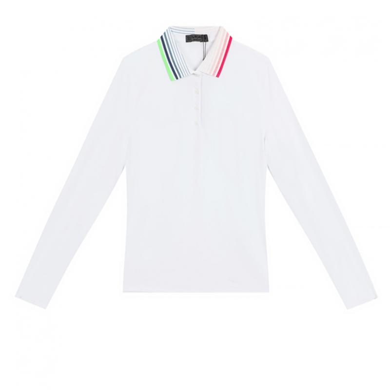 Zippor Women S Lip Pleated contraSt Collar Silky Tech Nylon Long Sleeve Polo