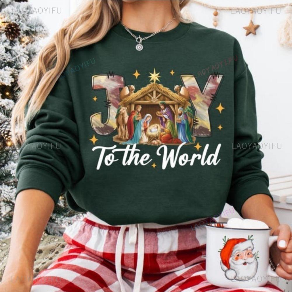 Joy To The World Sweatshirt Baby Jesus Crewneck Oh Holy Night Sweater Nativity Scene Pullover Unisex Unisex Sweatshirt S