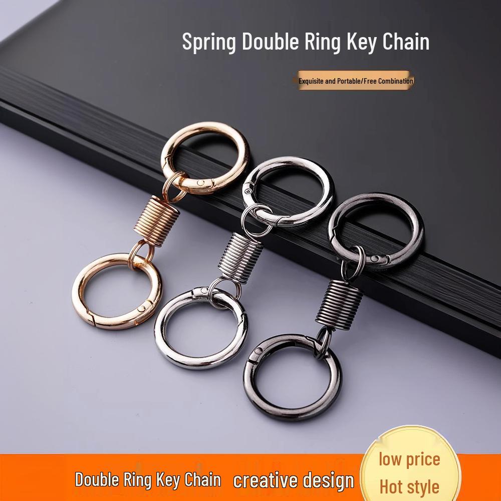 Creative Metal Double Loop Keychain with Pendant – Stylish Spring Ring Design