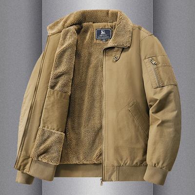 Autumn and Winter Men's Velvet Cotton-padded Clothes Thickened and Warm Loose Lapel Pure Cotton Tooling Jacket Casual Lamb Wool