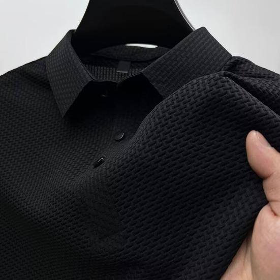 Lapel-T-skjorte for menn, kortermet ensfarget sommer-t-skjorte Hurtigtørkende Uformelt golftopp for jobb Ferie Street Golf