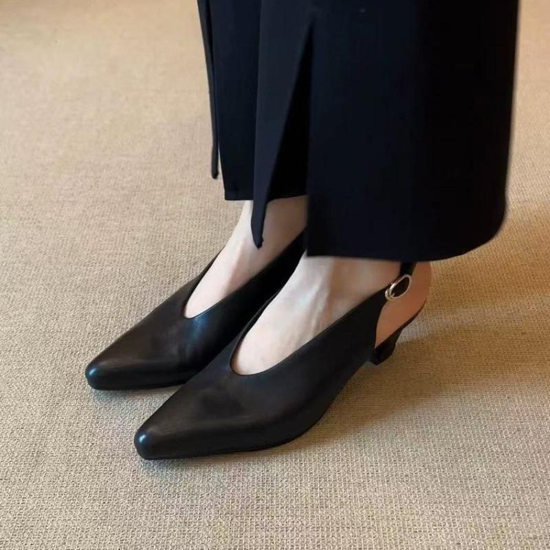 Fashion New Style Luxury Women's Genuine Leather Pointed Toe Slingback Flats Sandals Elegant Ladies Slim Daily Dress Shoes Zapatos Mujer