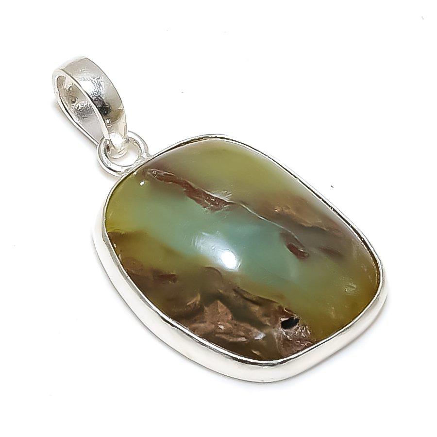 Chrysoprase Gemstone Handmade 925 Steling Silver Jewelry Pendant 1.54" SU-9636