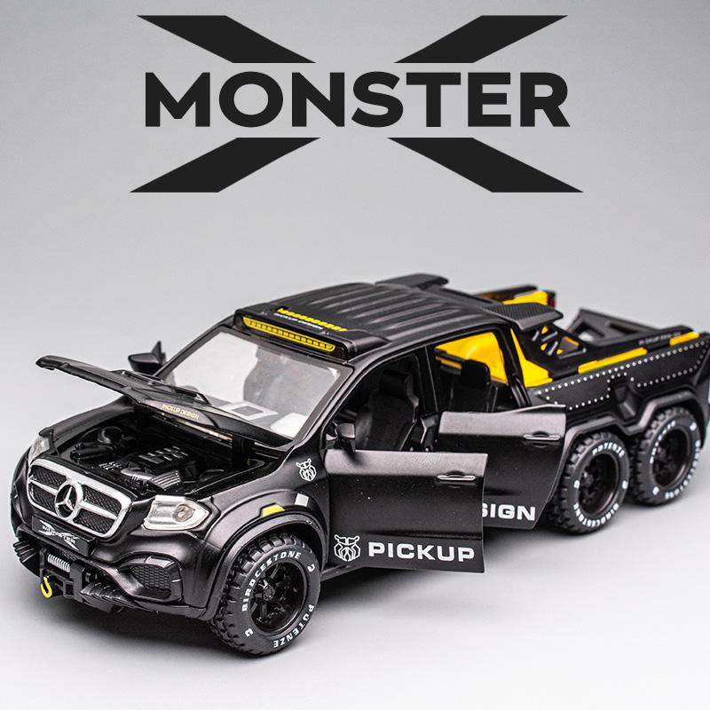 1/28 Benzs X-CLASS EXY 6X6 Pickup Simulation Alloy Car Modle Metal Toy Car Sound Light Pull Back Model Toys For Boys Light Toys