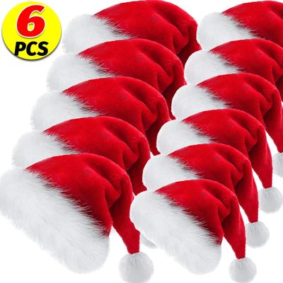Plush Christmas Santa Hat - Unisex Red Hat for Adults & Kids,Xmas New Year Party Decoration Supplies,Long Plush Festive Gift Hat