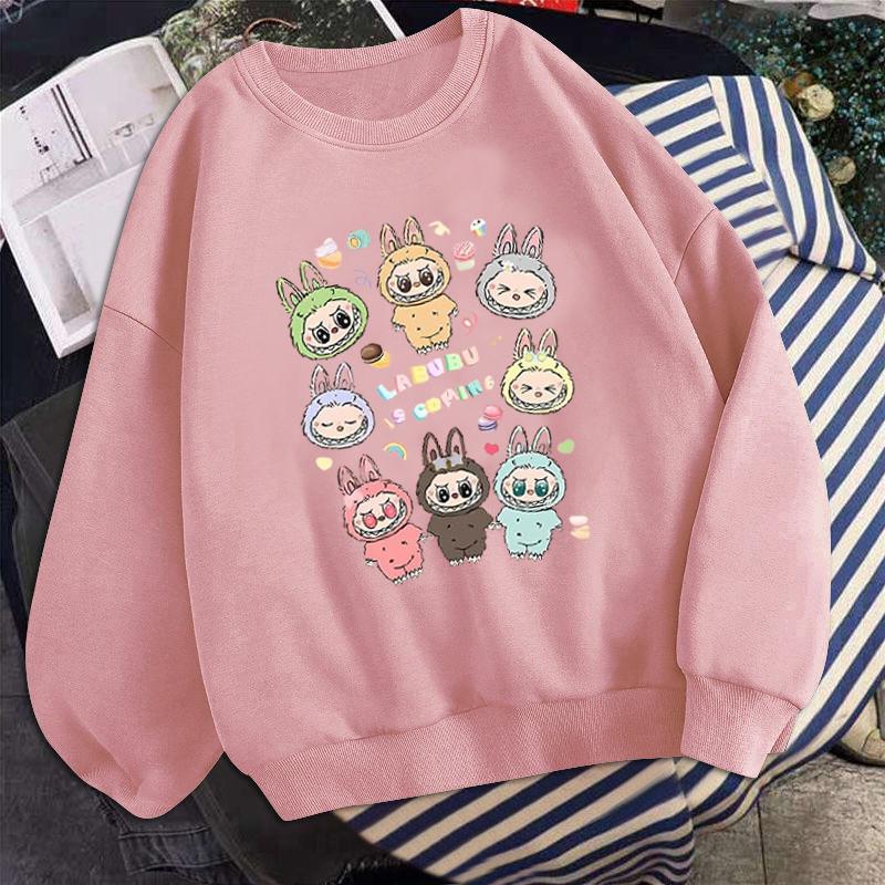 Anime Cartoon Eighth Labubu Printed Autumn Couple Round Neck Long Sleeve Crewneck Sweatshirt Women's Korean Version Top