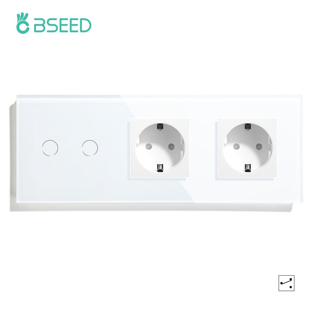BSEED 1/2/3-fach Touch-Lichtschalter 1/2/3-Wege für Treppenflure plus Steckdose USB-C-Anschlüsse EU-Standard Glaspanel