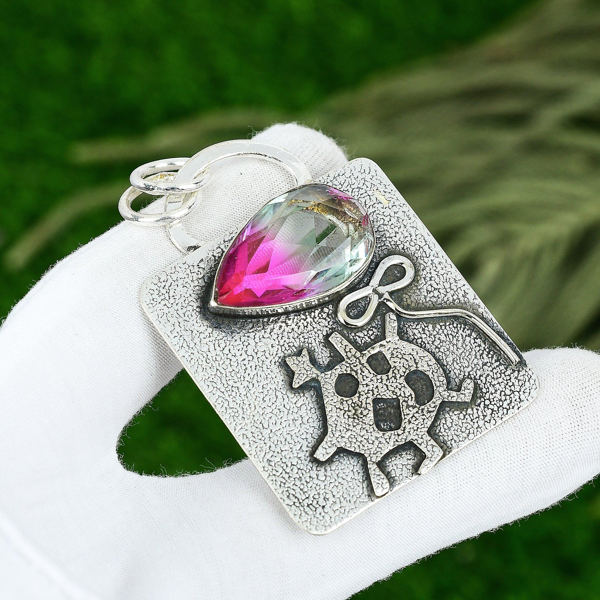

Sisters Day Deal Bi-Color Tourmaline Gemstone 925 Silver Ethnic Pendant Jewelry