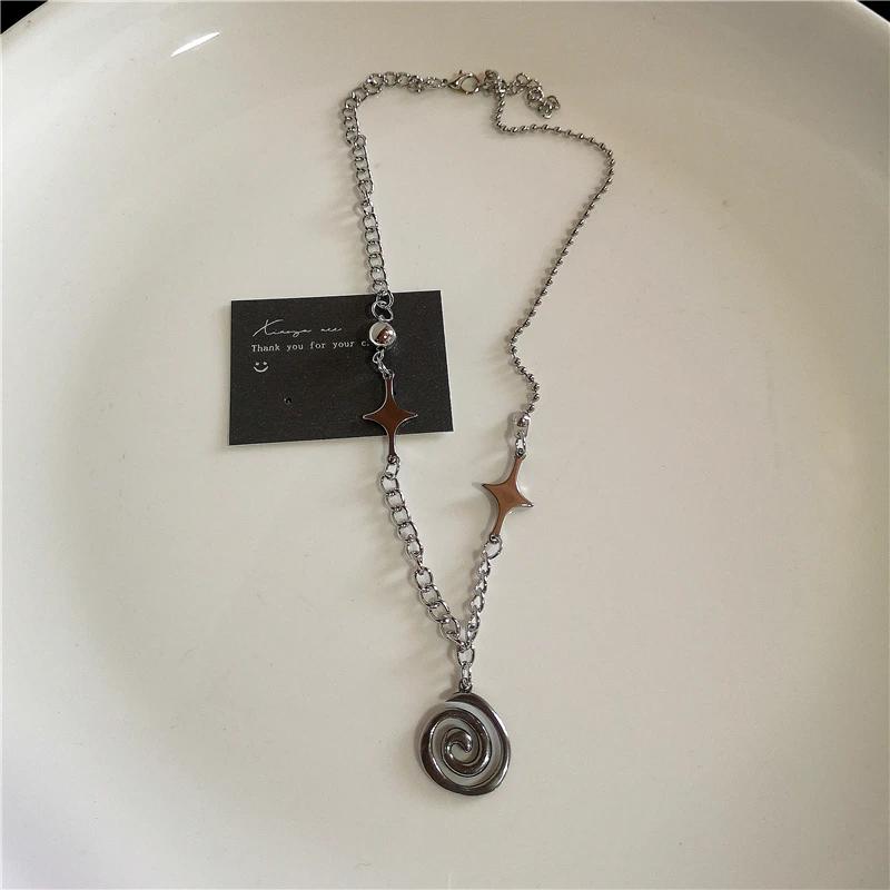 Stainless Steel Spiral Sun Cross Pendant Necklace Layered Choker Star Charm Necklace For Men Women Grunge Y2K Neck Punk Jewelry