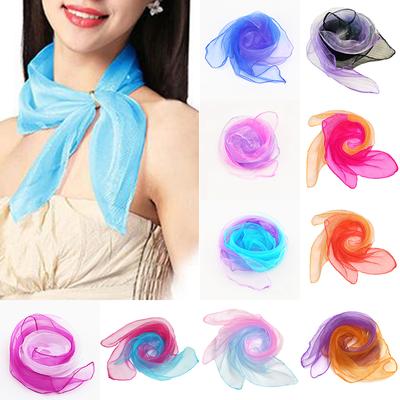 1PC Women 60x60cm Silk Scarvesrf Square Scarf Chiffon Gradient Color Elegant Neck Scarf Bandana