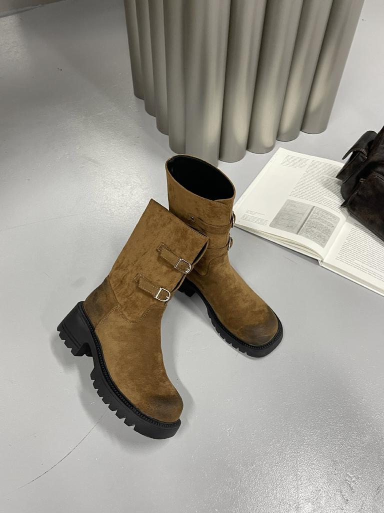 Vintage Western Boots European Station Long Boots Rubber Sole Round Head Tall Tube 2025 Autumn and Winter Suede Leather Knight Boots