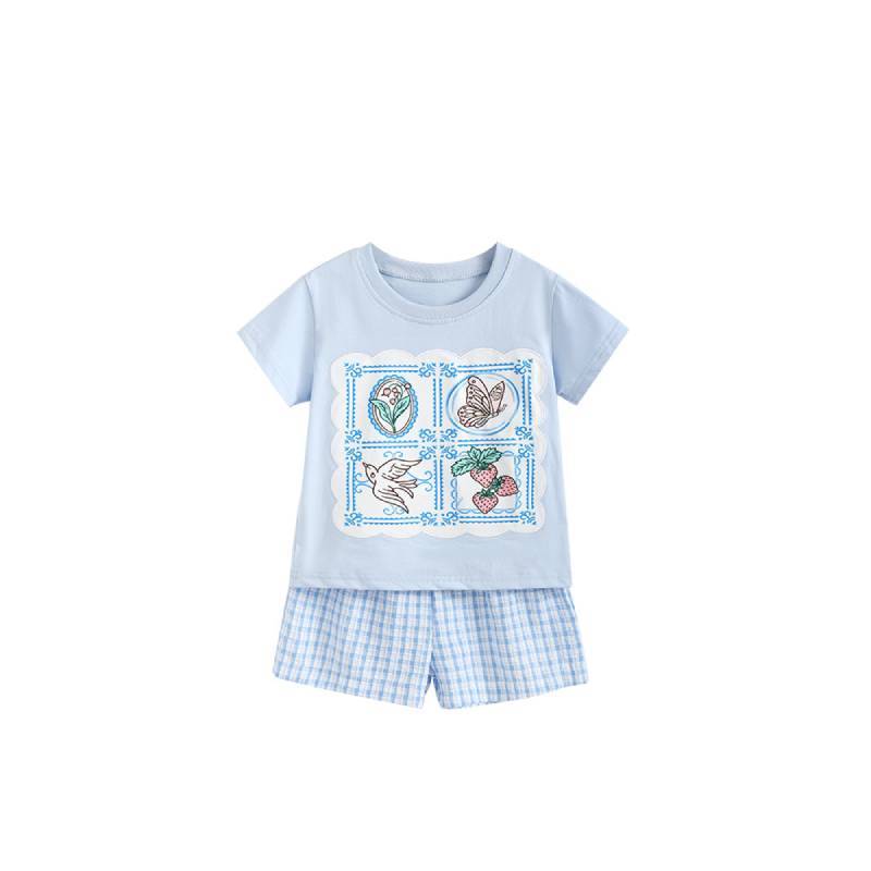 Girl Summer Cotton T Shirt And Shorts Set With Cartoon Pattern For Toddler Kids