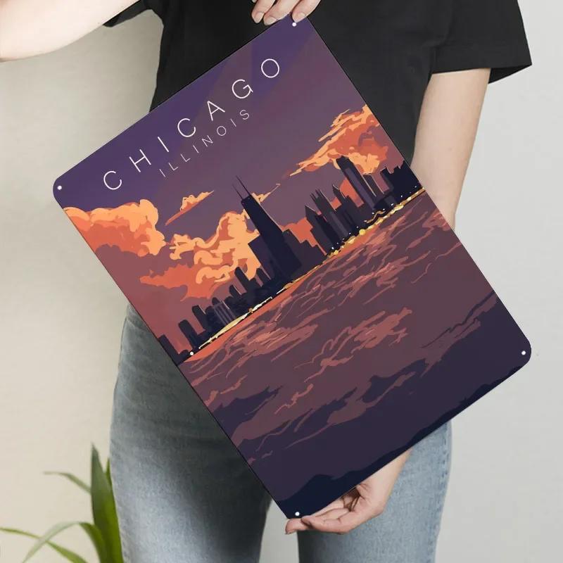 

Illinois Sunset Metal Sign Landscape Poster Vintage Metal Plate Custom Tinplate Plaques for Wall Art Decoration Bathroom Decor 7.9x11.8In(20x30cm)