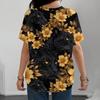 Bold Leopard Print Gold Flower Women's T-shirt Casual Fashionable Loose Comfortable Black Short Sleeve