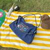 Japanese Fashion Embroidered Nylon Shopping Bag Versatile Large Capacity Canvas Messenger Bag Foreign Style Leisure Commuter Handbag