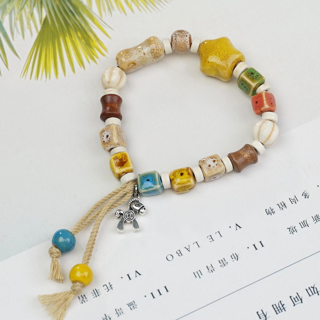 Ceramic beaded bracelet small fresh ancient style national style simple bracelet summer