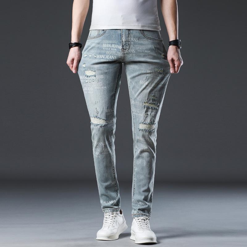 

Summer Korean Style Jeans Slim Nine-point Trousers Stretch Retro Printed Trousers 28