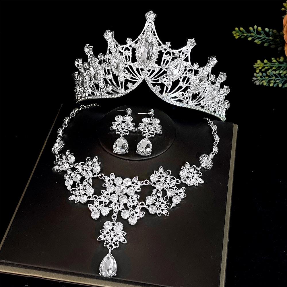 Bridal Crown Three Piece Suit Wedding Crown Tiara Necklace Earrings Korean Super Fairy Wedding Dress Accessories