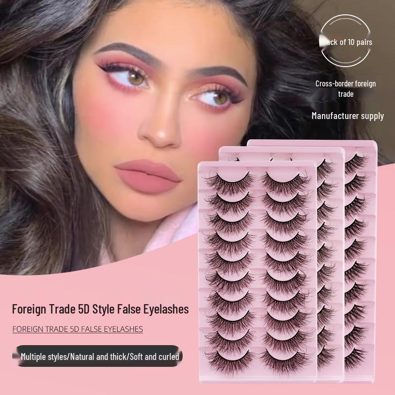 5D False Eyelashes - 10 Pair Pack: European & American Style, Multi-Layer, Soft, Natural, Dense