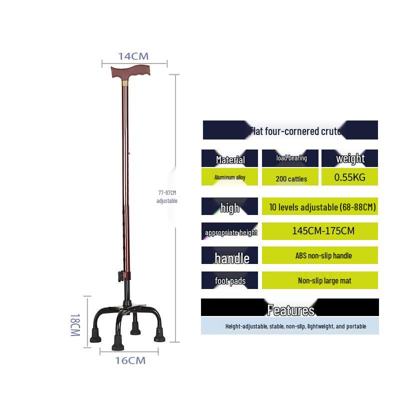 Stainless Steel Telescopic Walking Stick - Anti-Slip, Lightweight Four-Legged Cane for Mobility Support