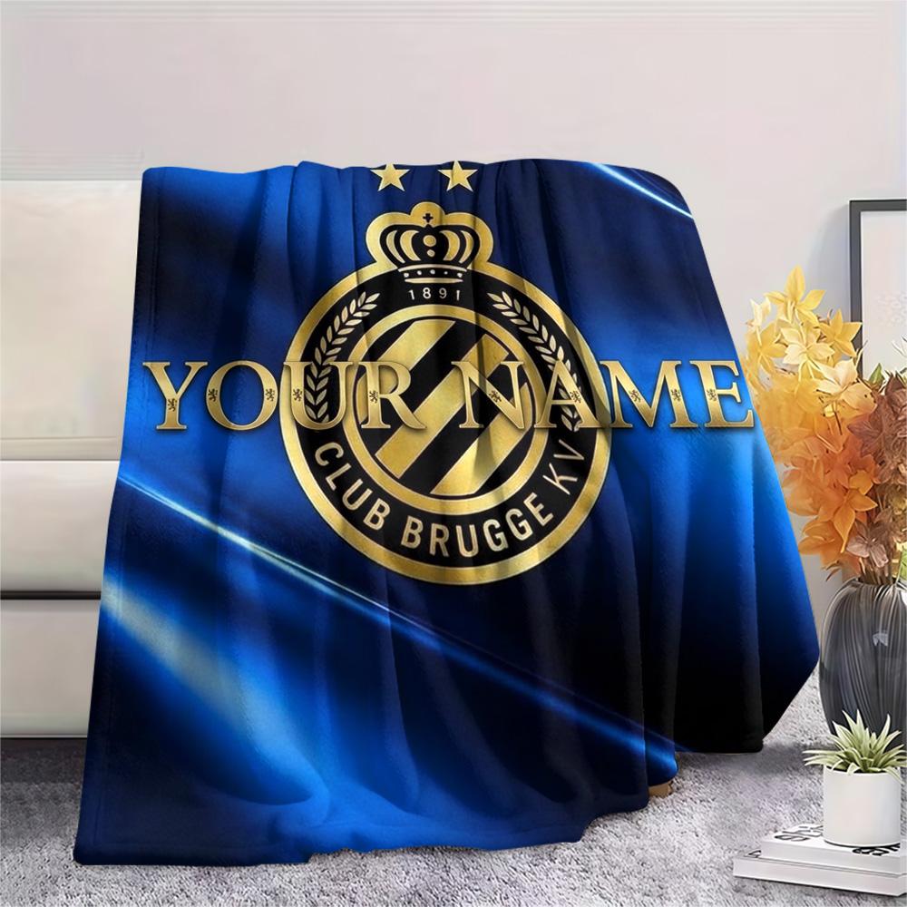 1 Stück Club Brügge Kv Wappen Benutzerdefinierter Name Gemustert Flanelldecke Geeignet für Alle Jahreszeiten Für Heimdekoration Wärme Und Komfort Geschenke Feiertagsgeschenk