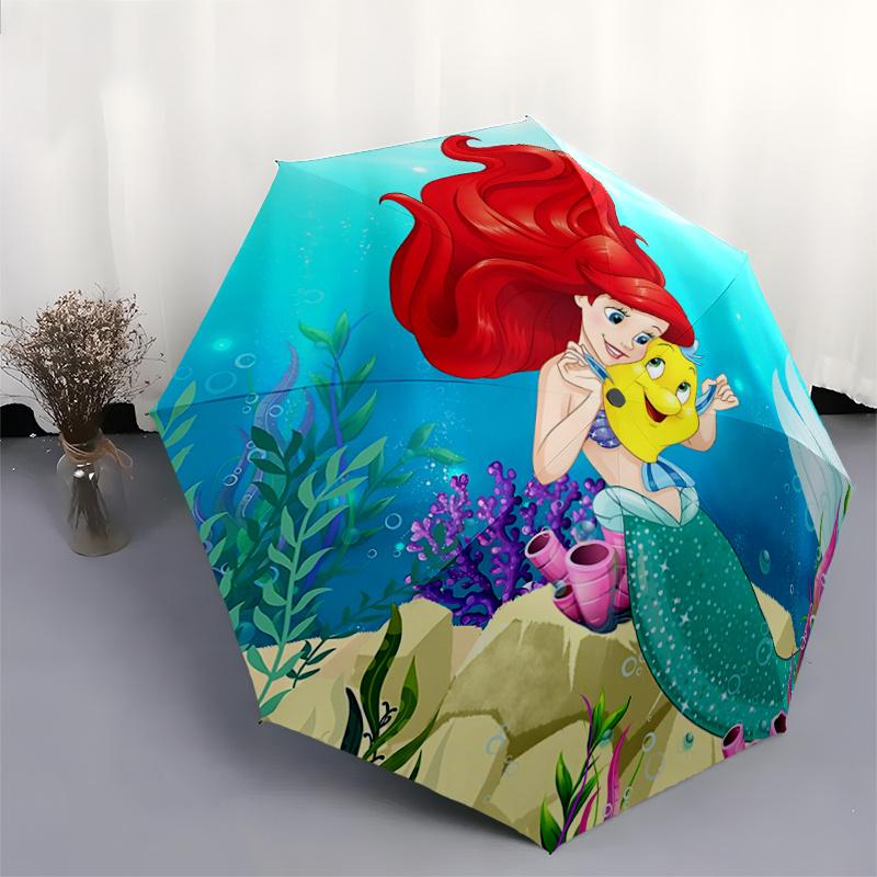 1pc Mermaid Adventure: Automatic Opening/Closing Umbrella with Portable Tri-Fold Design, 8-Rib Iron Frame - Outdoor, for Fans, Travelers, Ev