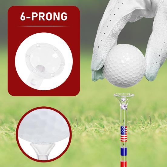 20 Stück Golf-Tees, unzerbrechlich, reduzieren Reibung, Kunststoff, 83 mm, Aufdruck mit amerikanischer Nationalflagge, transparent, wiederverwendbar, Side-Spin, langes Golf-Zubehör