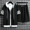 Summer Men's Cardigan Sweatshirt Set Tracksuit Casual Sets Men's Sportswear Hooded Short Sleeve Set Tshirts+Short 2PCS Sports Suit Loose Clothing