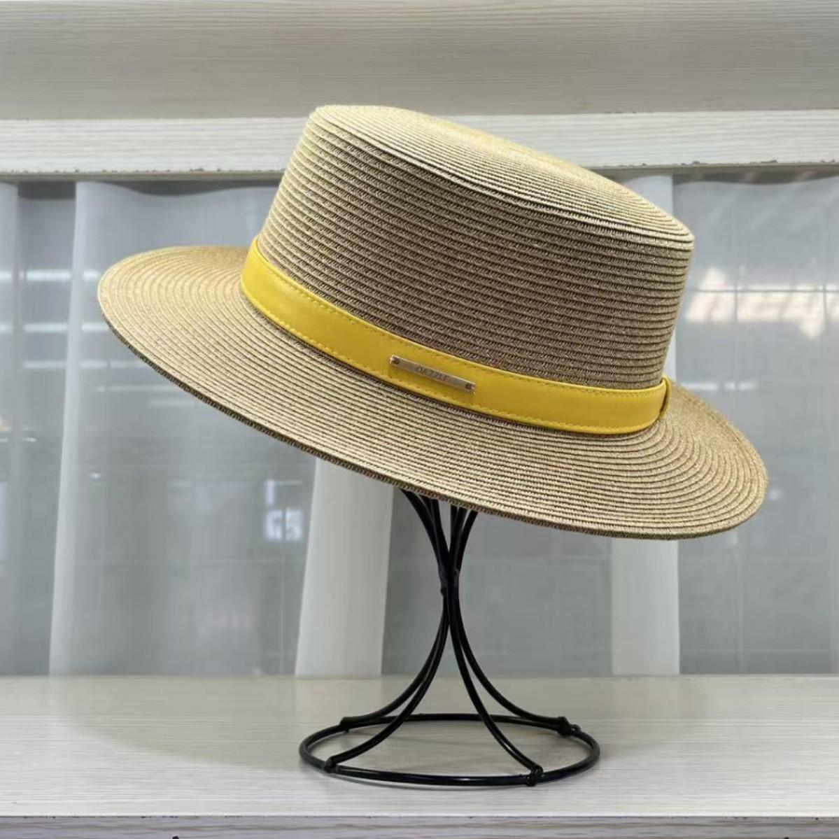 

French new straw hat women s summer seaside sunshade anti-ultraviolet flat edge hat men s and women s Baidu sunscreen flat top sun hat M（55-58cm）