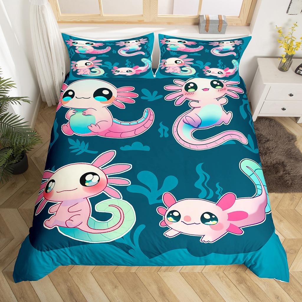 Homewish Cartoon Frog Prince Duvet Cover Set For KidsKawaii Red Mushroom Bedding SetCute Animal Bed Set