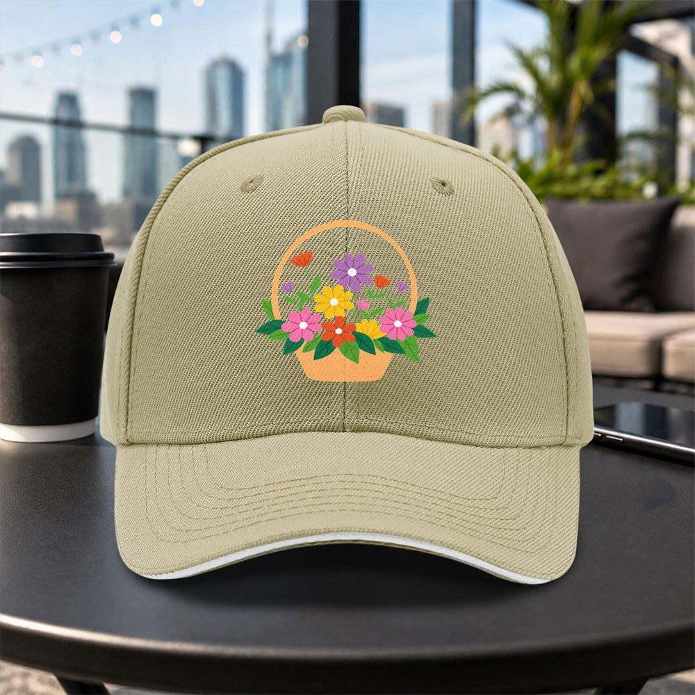 Flower Basket Pattern Baseball Cap Unisex Adjustable Duckbill Cap Casual Lightweight Outdoor Hat Multiple Colors