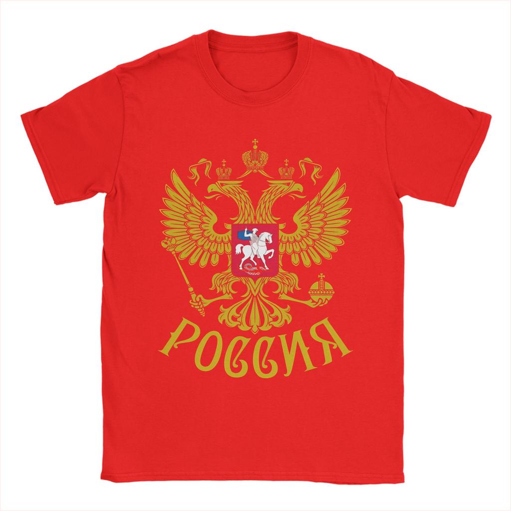 Russian Coat of Arms Pure Cotton TShirt For Men Summer Russia Emblem Streetwear T Shirts Round Neck Novelty Tees Plus Size Tops