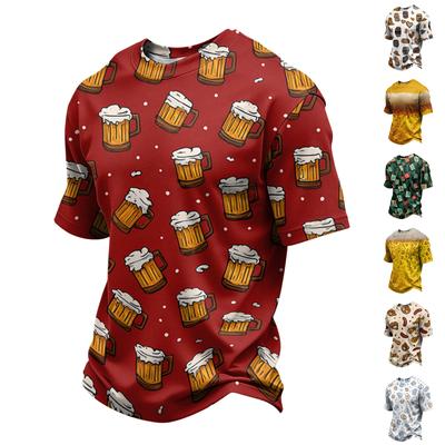Men's Casual Quick Dry Crew Neck Lightweight Mesh Breathable Short Sleeve Shirt with Beer Festival Pattern Suitable for Summer Outdoor Activities