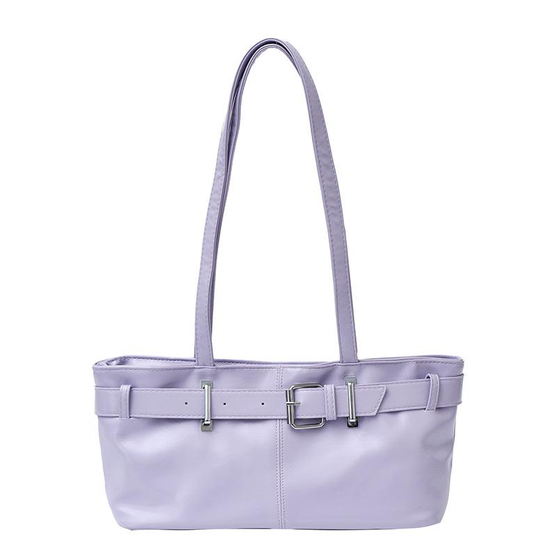 Chic Minimalist Solid Color Shoulder Bag New Retro Faux Leather Handbag Trendy Street Style Commuter Purse KTB